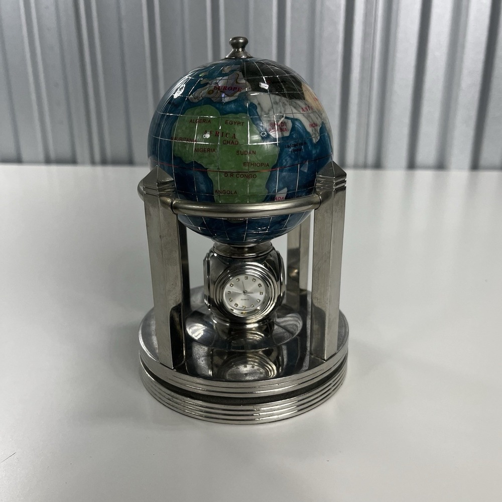Globe By Alex Kalifano-Chrome Revolving Custom W\ 2 Clocks, Temp And Hygro NICE